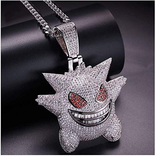 Gengar paarse zirconia hiphop, hiphop elf pokemon jewerly, uitgerust met 24 inch roestvrijstalen touwketting geschikt… - Afbeelding 6