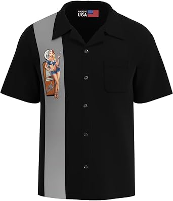 Pinup Girl Mens Hot Rod Rockabilly Retro Route 66 Gas Station T-Shirt USA Made  Fillem up - Classic Car Workshirt