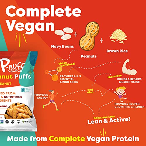P-Nuff Crunch Baked Peanut Puffs - Healthy Snacks, Gluten Free, Vegan, 20G Vegan Protein Per Bag, Low Fodmap, Plant Based, Dairy Free, Gut-Friendly, As Seen On Shark Tank, 4Oz Bag, Roasted Peanut Pack Of 3 #TOP3