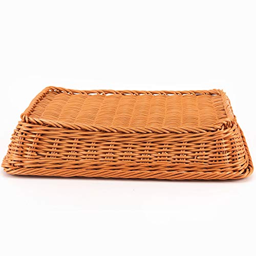 Zoenhou 3 Packs Poly-Wicker Bread Basket, 16” 14” 12” Handmade Woven Basket, Tabletop Display Organizer Serving Baskets For Home Restaurant Hotel Food Fruit Vegetables Snacks Storage, Brown #TOP5