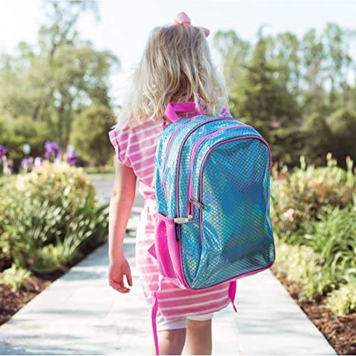 Image of Wildkin 15 Inch Backpack for Kids, Mermaid Scales | Ages 5-10, padded straps, side water bottle pocket - coordinates with matching Wildkin lunch boxes