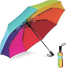MOROVIK Portable Auto Travel Umbrella - Windproof for Rain, Strong for Wind, Auto Open/Close Button, Perfect Car Umbrella for Men & Women (Rainbow)