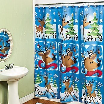 Reindeer Shower Curtain Fabric Christmas Holiday Bathroom Decor Decoration Rudolph Brand New