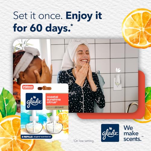 Glade PlugIns Refills Air Freshener, Scented and Essential Oils for Home and Bathroom, Coastal Sunshine Citrus, 1.34 Fl Oz, 2 Count - image 5