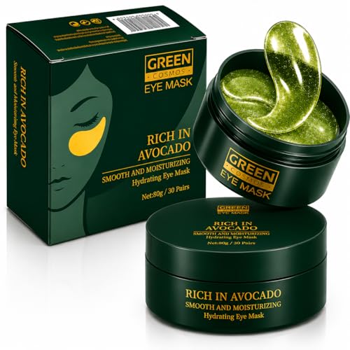 Avocado Collagen Eye Patches Hydrating Under Eye Masks (30 Pairs) Brightening Anti-Puffiness Dark Circles & Fine Lines Green Hydrogel Eye Mask for Women & Men