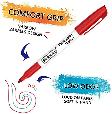 Shuttle Art 48 Colours Permanent Markers, Fine Point Marker Pens Permanent, Coloured Marker Pens Set Perfect on Plastic, Wood, Stone, Metal and Glass for Doodling, Colouring, Marking
