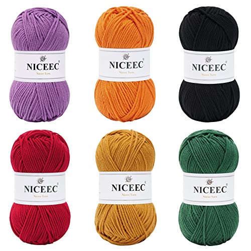 Image of NICEEC 300g Soft Assorted Colors Yarn - Sport Weight,100% Acrylic, 4 Ply, Bonbons Yarn for Crochet & Knit, DIY Project Starter Kit for Kids or Adults(Total 870yds) - Halloween