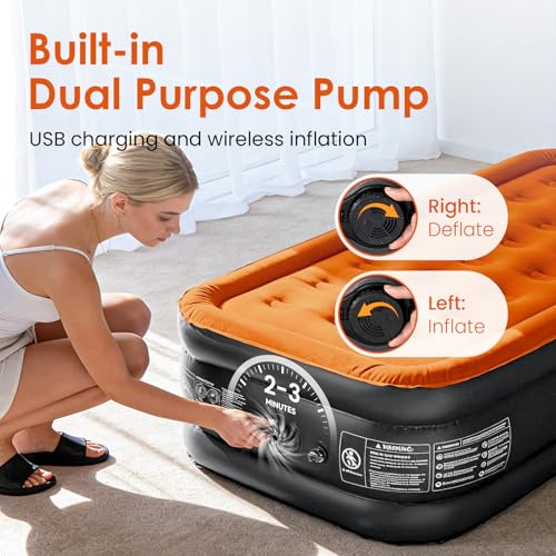 Lit gonflable portable Lamberia matelas orange noir 45 cm de haut - 3