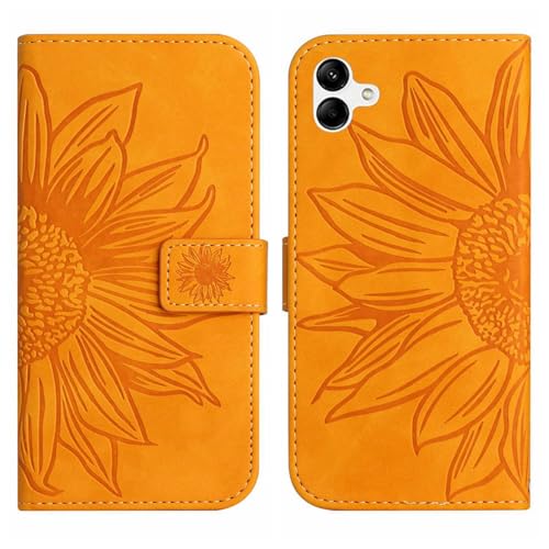 Rfvzubemok Compatible with Samsung Galaxy A05 4G Cover,Compatible with Samsung Galaxy A05 4G Flip Kickstand Card Slots Magnetic Closure Phone Case Yellow