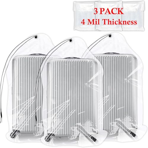 32x42 Inch Extra Large Clear Drawstring Plastic Bags 3 Pack(4 Mils), Dustproof Moistureproof Reusable Big Giant Luggage Storage Bag for Suitcase Garage Organizer, Blanket, Plush Toys
