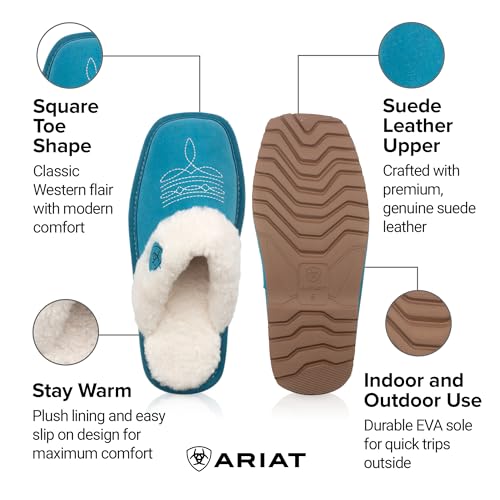 Image of ARIAT Women's Jackie Square Toe Warm Soft Genuine Suede Leather Indoor Outdoor Slippers with Plush Collar