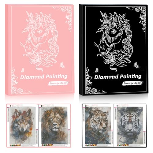 Bellatoi 2 Pcs Diamond Painting Álbum A3, Álbum de Pintura Diamantes con un Cubrir de Bricolaje, Libro de Almacenamiento para Proteger Pintura de Diamantes (Rosa& Negro – 30 Páginas por Libro)
