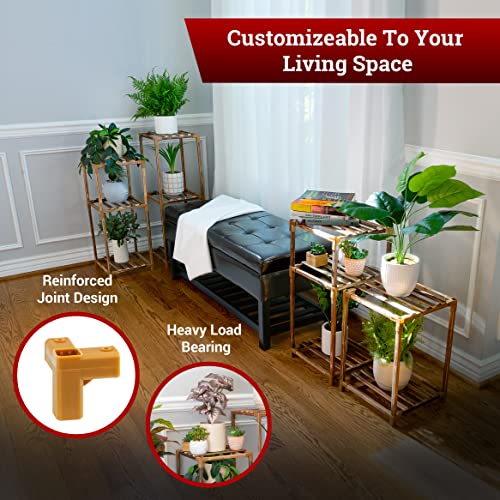 Wood Plant Stands, Set Of 4, Outdoor And Indoor Plant Stand Set With A Customizable Design, Solid Wooden Planter Stands With Weather-Resistant Feet, Tiered Flower Pot Display Shelf Set (Dark Brown Wood) #TOP2