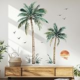 Sunset Palm Tree Wall Decals Sticker,Palm Tree Wall Stickers for Bedroom Office and Living Room