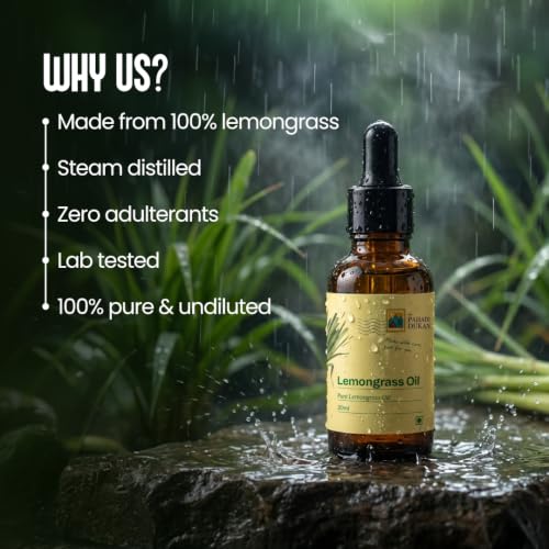 Image of My Pahadi Dukan 30ml Pure Lemongrass Essential Oil, Steam Distilled | 100% oil, Chemical-Free, Aromatherapy, Antibacterial, Stress Relief, Natural Insect Repellent, Lab-Tested