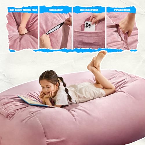 Image of Hobestluk 4FT Bean Bag Chair Large Beanbag with Removable Cover Adult Bean Bag Chair with Portable Handle Desgin for Living Room Bedroom (Pink, 4FT)