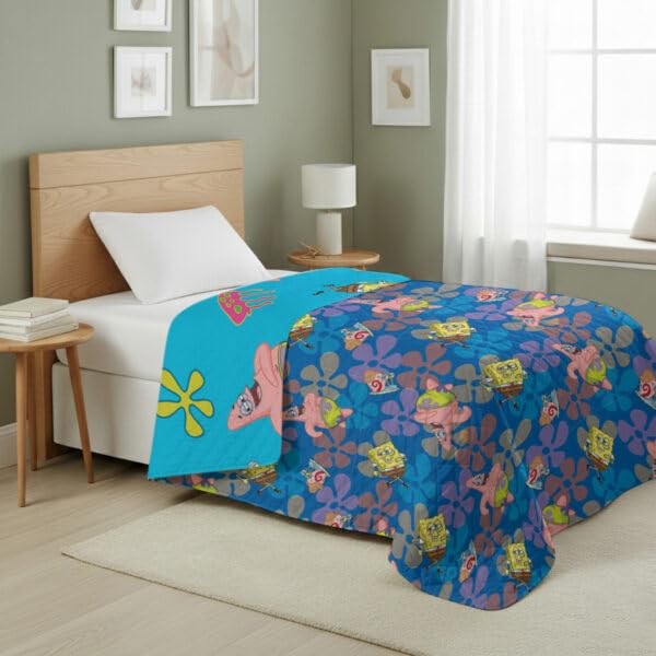 Image of Northwest Nickelodeon Spongebob Tropical Waltz Quilted Throw Blanket, Beach-Themed Bikini Bottom Print, for Adults Boys Girls Bed, Couch, 60 x 80 Inches