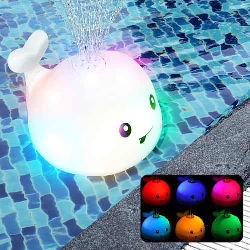 Image of Kicko LED Whale Bath Toy Sprinkler - Light Up Baby Bath Toys- Color-Changing - Silicone Whale Baby Toy Water Sprayer - Easy to Use Bathtub Shower Spray Sensory Toys for Toddlers - White