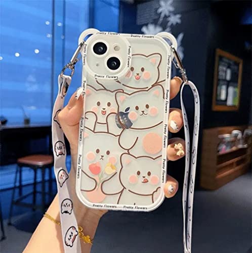 Kawaii Cute Korean Style Flower Cat Crossbody Lanyard Protective Phone Case/Phone Leash/Phone Strap/Phone Accessory/Festival Essential For 13 Pro Max #TOP4