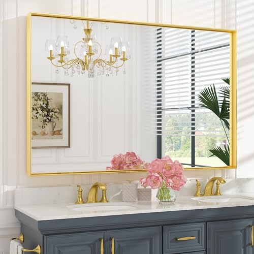 Image of Keonjinn 55x36 Inch Gold Bathroom Mirror for Over Sink, Vanity Mirror