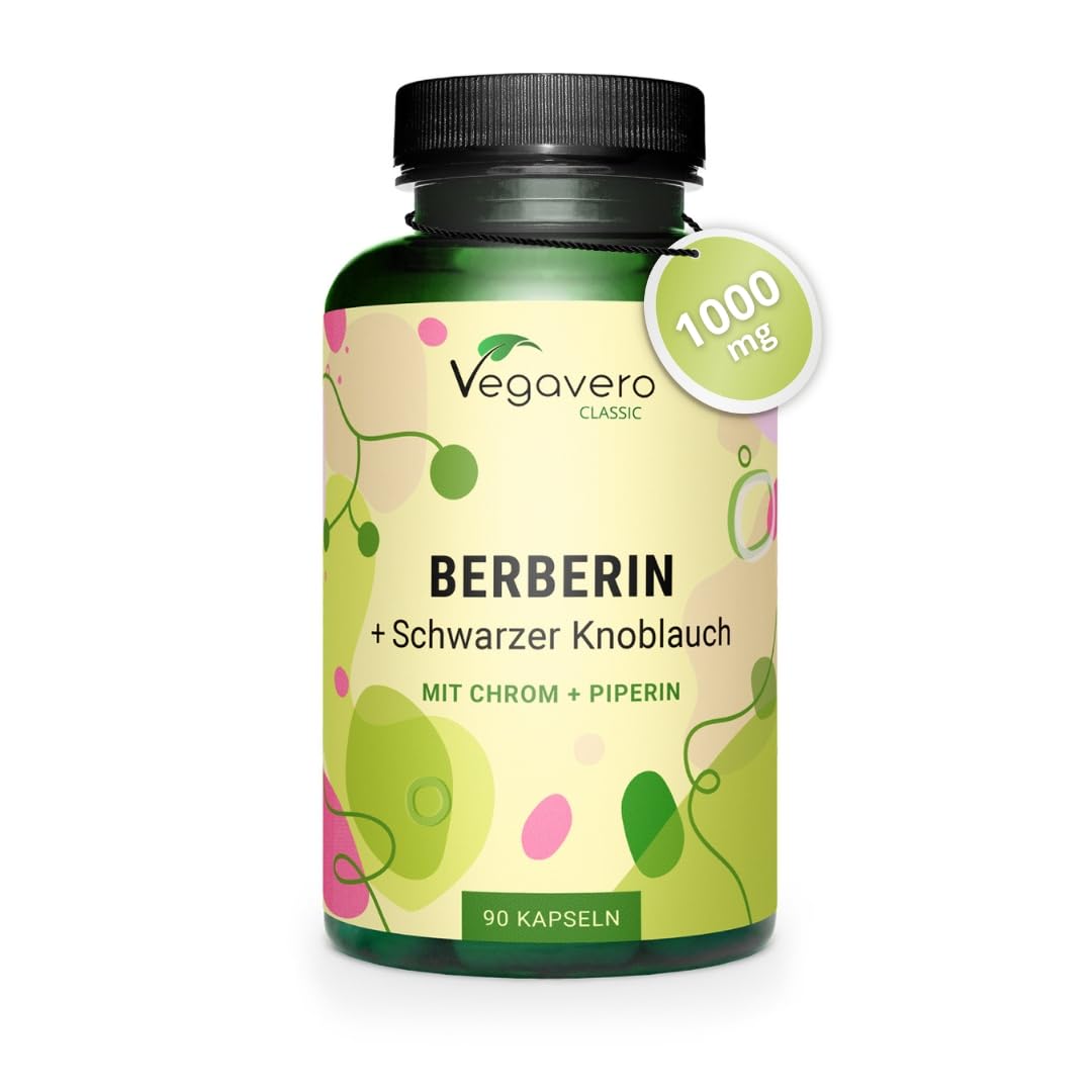 Berberina 1000 mg | Con Pimienta y Ajo Negro + Cromo | Bajar Colesterol + Para La Figura | Sin Aditivos | Vegano | Vegavero