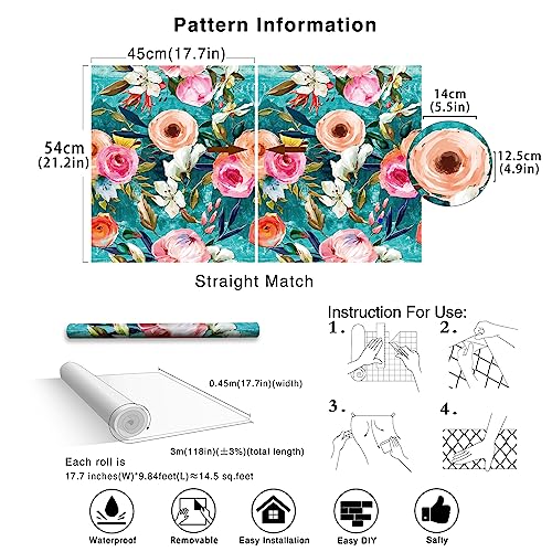 Haokhome 93079 Vintage Floral Peel And Stick Wallpaper Emerald/Pink Removable For Bedroom Nursery Decorations 17.7In X 118In #TOP6