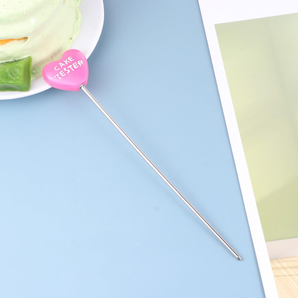 Cake Tester Needles Easy to Wash 2pcs Stainless Steel with Anti-slip Grip Baking Tool with Heart Pattern for Cake Bread Muffin Testing and Baking Lovers