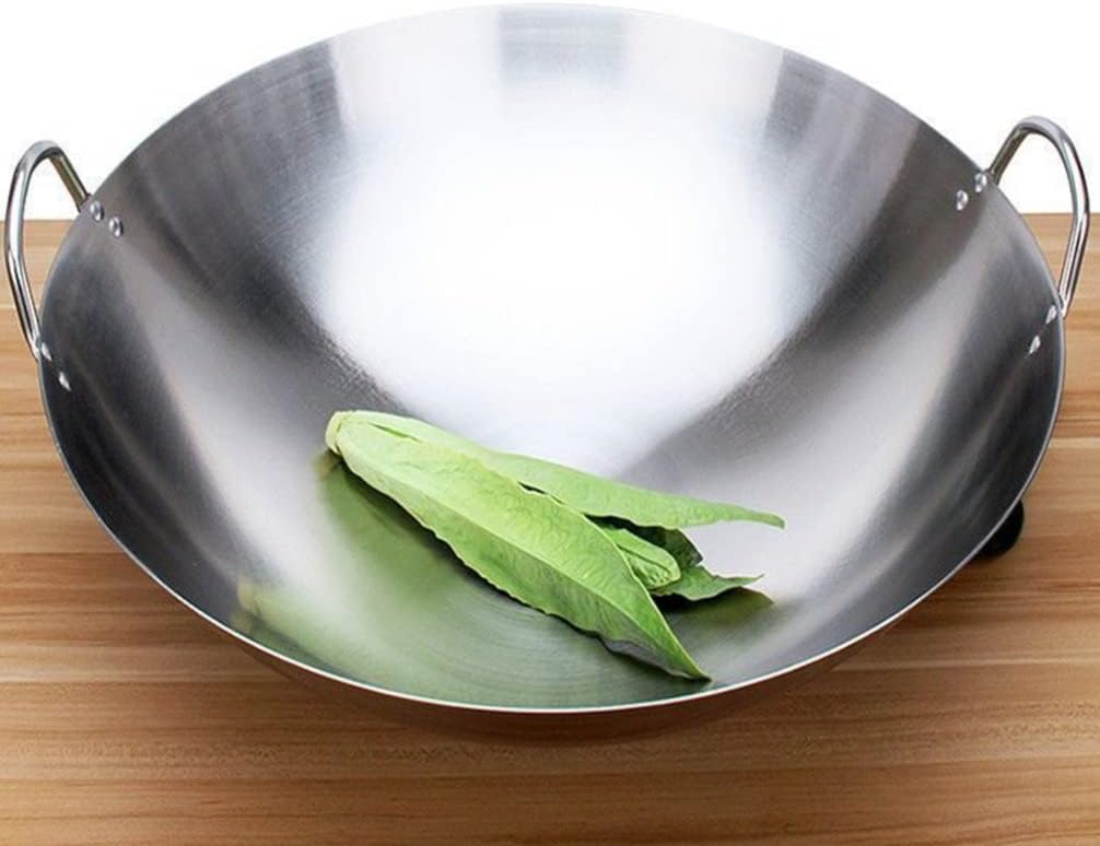 Cabilock Stainless Steel Round Bottom Wok Double Handle Large Capacity Frying Pan for Cooking for Home and Outdoor Use Non-stick Cooking Pot Design