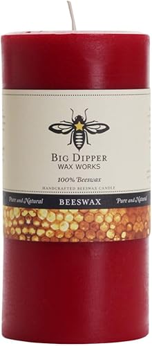 Big Dipper Wax Works Vela de pilar rojo, 90 horas de combustión larga, vela de cera de abeja pura, 3 x 6 pulgadas