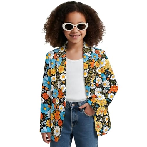 Uacyareni Flower Girls Blazer Jacket Button Down Suit Blazer Lapel Neck Long Sleeve Casual Jacket Collar Open Front Formal Blazers with Pocket-7 Year