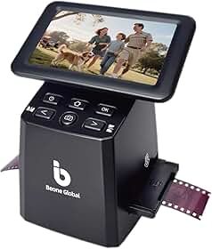 BEONEGLOBAL ClearScan S5 Scanner de filmes e slides de alta resolução com LCD de 5 polegadas – Converta 135, 126, 110 negativos Super8 e slides para fotos JPEG digitais de 24 MP rapidamente