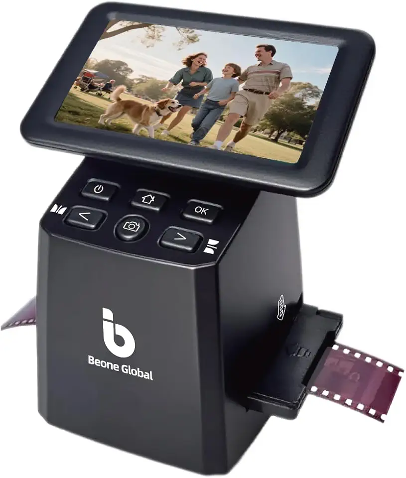 BEONEGLOBAL ClearScan S5 Scanner de filmes e slides de alta resolução com LCD de 5 polegadas – Converta 135, 126, 110 negativos Super8 e slides para fotos JPEG digitais de 24 MP rapidamente