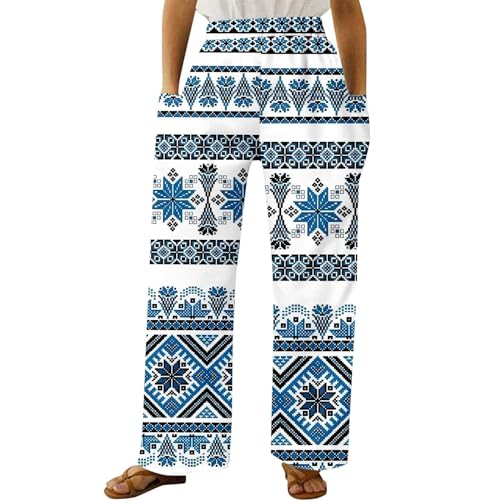 Pantalones de lino para mujer, de piel, cintura elástica, ajustados, cómodos, de algodón, azul claro, L