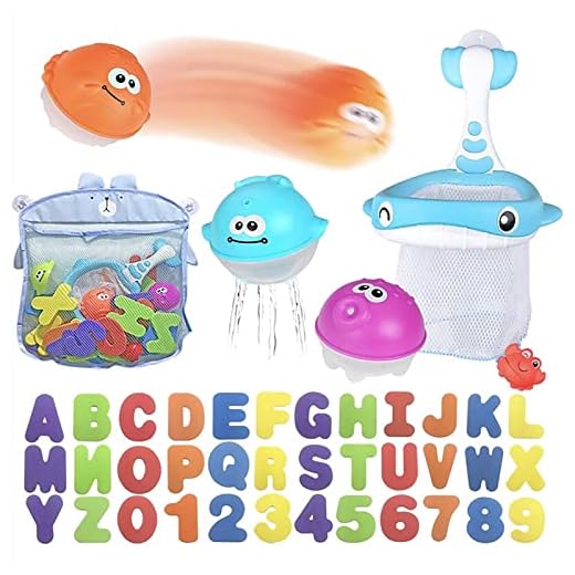 Bath Toy Holder Organizer Sets Med 36 Skum Bad Bokstäver Och Siffror Fisk Fånga Leksaker Nätet För Toddlers Baby Spel Inlärning