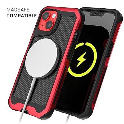 Ghostek Atomic Slim iPhone 14 Case - Aramid Fiber Back with Red Aluminum Metal Bumper, Shockproof Protective Case - Non-Slip Grip, Wireless Charging Compatible Case iPhone 14 2022 (6.1)(Aramid - Red)