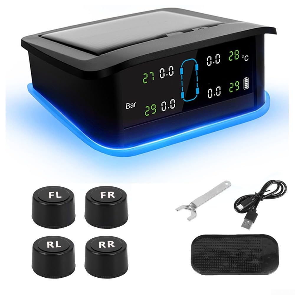 Manometro digitale wireless TPMS System con allarme LED e sensore di temperatura per auto (esterno 4 ruote)
