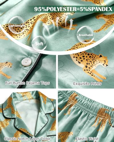 Image of Satin Pajamas for Women Set Long Sleeve Silk Pj Sets for Comfy Sleepwear with Pants Ladies Button Down Lounge Set