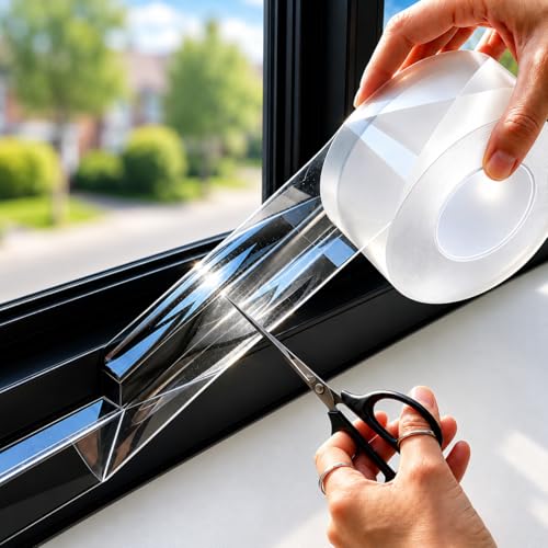 Image of Clear 50mm x 10m Window Sealing Tape, 0.5mm Heavy Duty Thickness,Window Insulation Tape,Strong Adhesive,Residue-Free Removal,Improves Air Con Efficiency in Summer,Blocks Draughts & Heat Loss in Winter