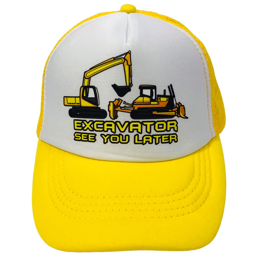 Boys' Trucker Hat, See You Later Excavator,Novelty Baseball Caps Mesh Cap Birthday Gift Yellow