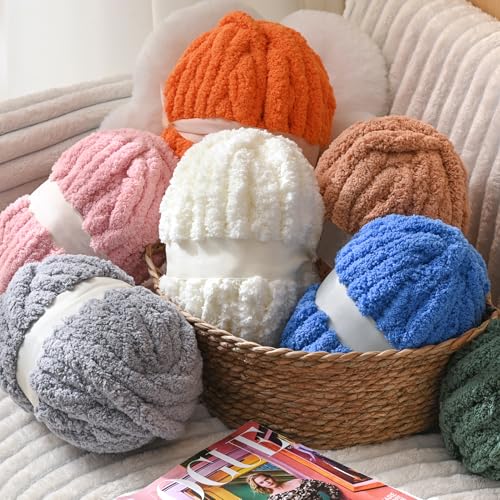 Image of (10 Skein) Light Gray Fluffy Chenille Chunky Yarn for Crocheting, Super Jumbo Bulky Yarn for Hand Knitting Blanket, Big Soft Thick Crochet Yarns (24 yds /7.05 oz Each)