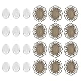 PRETYZOOM Conjunto de 30 Bandejas de Aleación Color Cobre para Broches con Bisel Vintage, 30 Cúpulas de Vidrio Transparentes, Base de Broche para DIY y Manualidades Artesanales