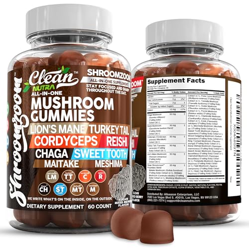 15in1 Mushroom Gummies with Lions Mane Turkey Tail Cordyceps Reishi Chaga Sweet Toot Maitake Meshima Poria Cocos Shiitake Tremella Oyster Agaricus Mushrooms for Men and Women Supplement Clean Nutra
