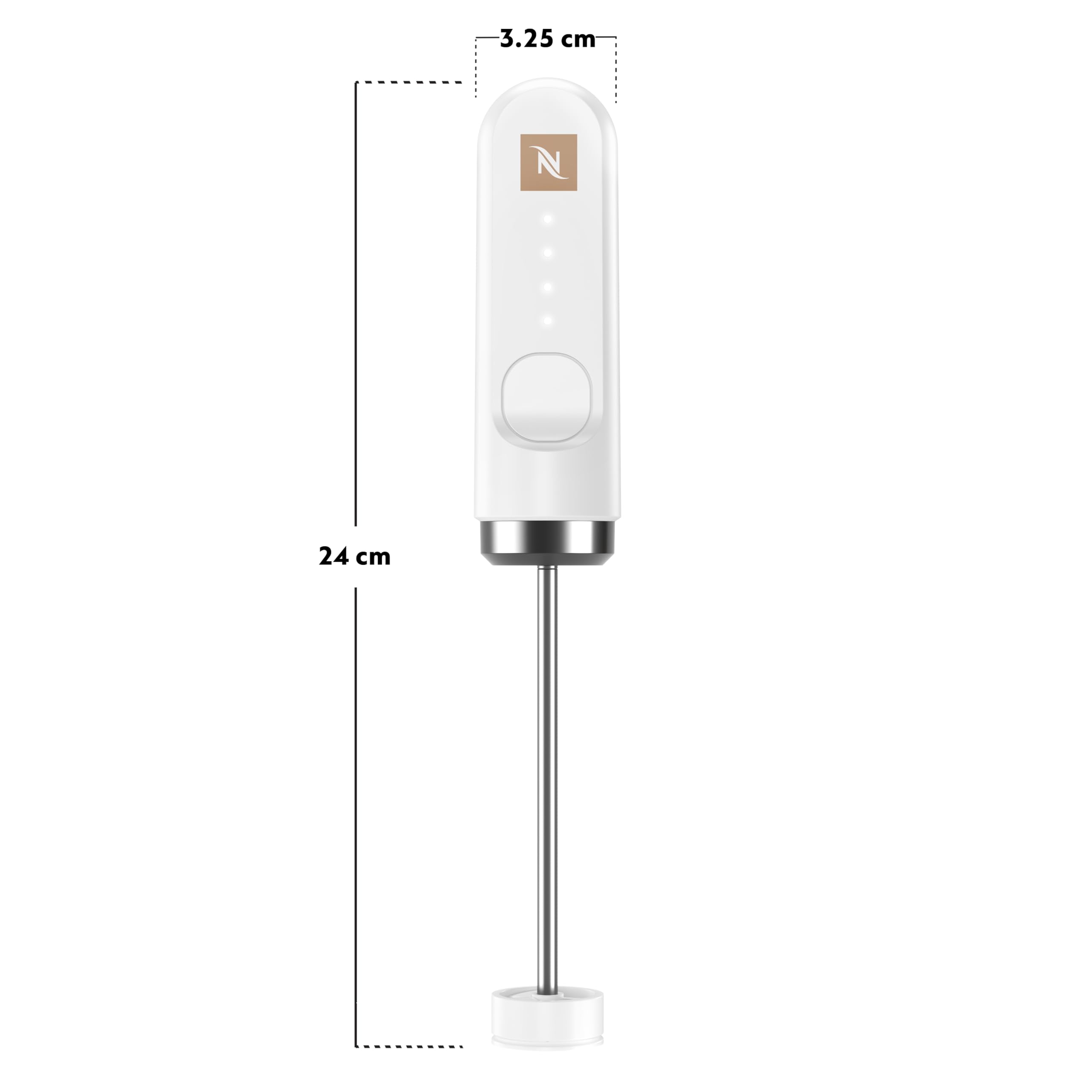 NESPRESSO NanoFoamer Stab-Milchaufschäumer Weiß | Wiederaufladbarer Stabmixer aus Edelstahl, USB‑C Akku & 2 Geschwindigkeitsstufen, für Latte, Cappuccino & Matcha