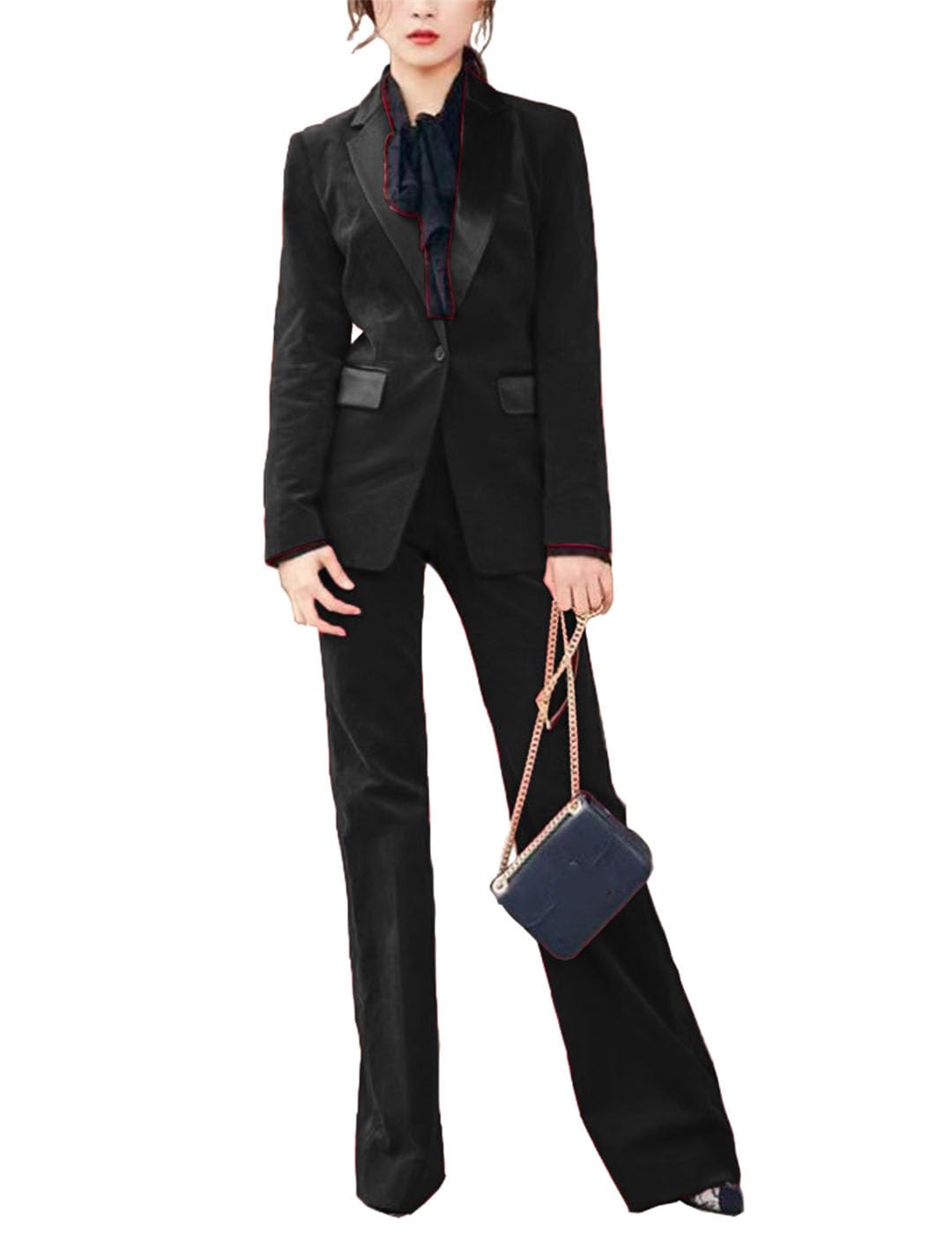 Alloaone Completi da Donna in Pile con Pantaloni da Lavoro Set da Smoking da Ufficio per Signora d'Affari Abbigliamento da Lavoro Formale