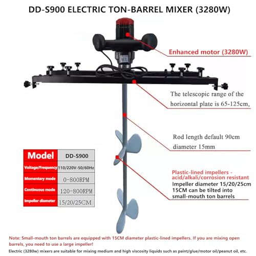 Mezclador de Pintura neumático Industrial 3280W, Varilla de Acero 900mm para Tanques IBC, agitador de Velocidad Variable para fluidos viscosos de Cemento de Pegamento