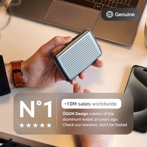 Image of OGON -DESIGNS- Aluminum card holder, RFID protection against fraud and demagnetization, compact wallet, Smart Case STOCKHOLM model (Aluminum Platinium, Extra-secure lock)