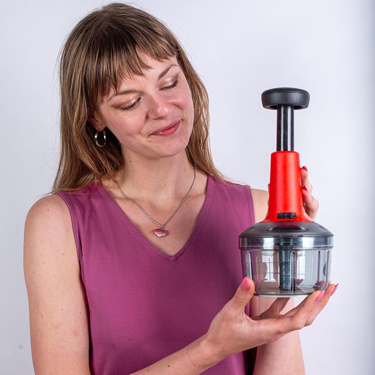 Image of INUS 2-in-1 Vegetable and Fruit Chopper Manual Hand-Press Push Chopper for Efficient Cutting of Onions, Salads, Tomatoes, and Potatoes. Features a Large with an Easy Push and Close Button - 600ml