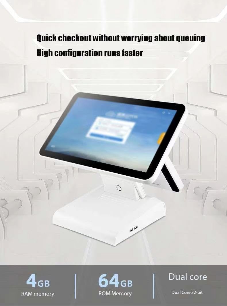 Caja registradora hasta para pequeñas Empresas, Pantalla de Operador multilínea Transparente de 15,6 "+ 11,6", Doble Pantalla Plegable, para Restaurante,Venta al por Menor (White)