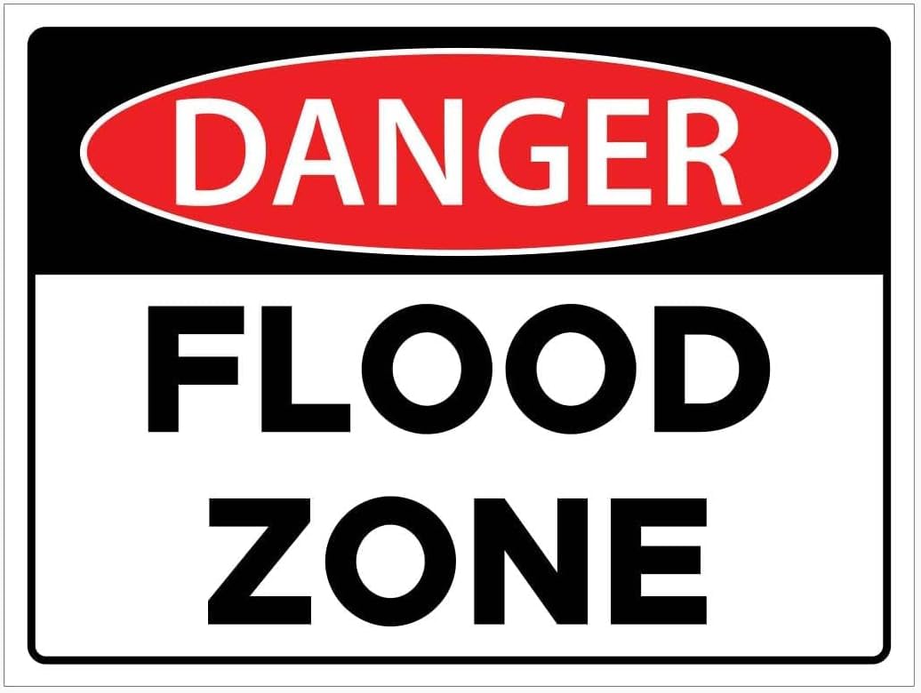 Danger Flood Zone Rust Free Aluminum Tin Sign - Warning Decor with Pre-Drilled Holes for Indoor-Outdoor Coastal Area, Riverbank, Low-Lying Residential Zone - 8x12 Inch​