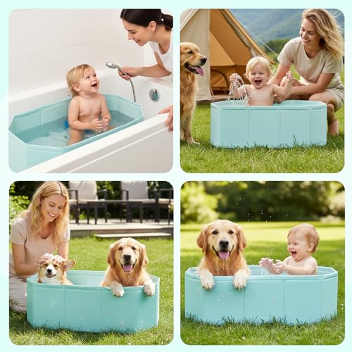 Image of Baby Bathtub for Newborn to Toddlers 1-6 Y, Foldable Infants Babies Bath Tub with Non-Slip Base and Drain Plug, Portable Bathtub for Home Outdoor (Light Green, 75-45-25CM)
